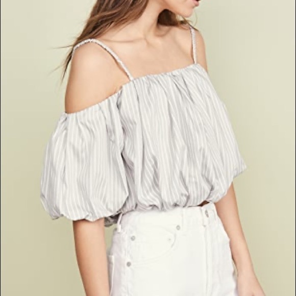 3.1 Phillip Lim Women’s Striped Off Shoulder Cotton Top Beige Size 4 Cropped - Picture 2 of 3